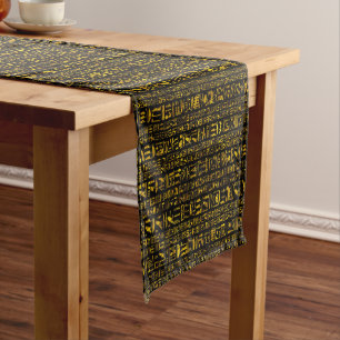 Chemin De Table Court Hiéroglyphes égyptiens anciens or et couleur noire