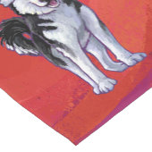 Chemin De Table Court Husky à Santa Hat Sur Rouge (Coin)