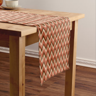 Chemin De Table Court Ikat Chevron Stripes - Rouille, Brown et beige