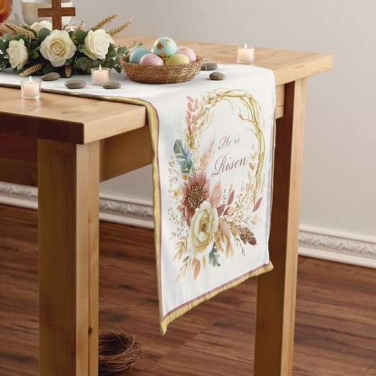 Chemin De Table Court Il est ressuscité boho fleuri wreath Pâques