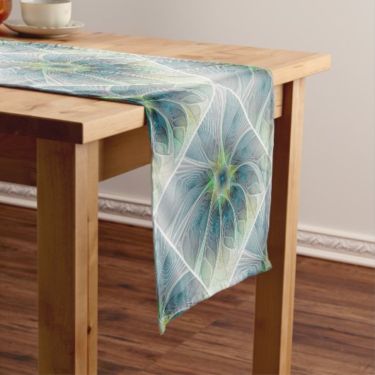 Chemin De Table Court Imaginaire fleuri Moderne Bleu Vert Fractal Fleur (In Situ)