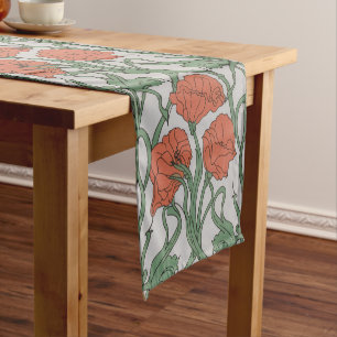 Chemin De Table Court Impression florale Art Nouveau rouge coquelicot