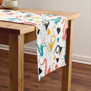 Chemin De Table Court Instruments de musique colorés Note & Coeurs Motif