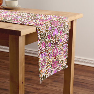Chemin De Table Court Jacobean Floral Damask, rose, violet et Brown