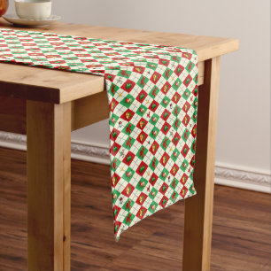 Chemin De Table Court Jacquard Diamond Motif de Noël