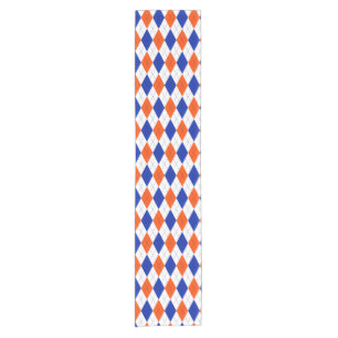 Chemin De Table Court Jacquard orange et bleu diamant