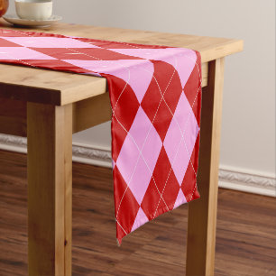 Chemin De Table Court Jacquard preppy Tartan Diamond Plaid Rouge rose