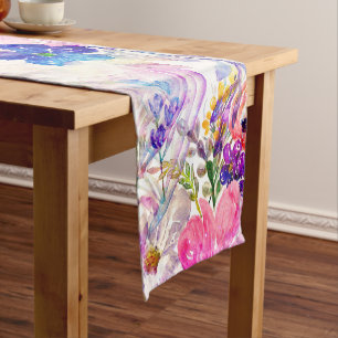 Chemin De Table Court Joli aquarelle de peinture florale à la main desi