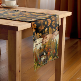 Chemin De Table Court Joli Foliage Aquarelle Automne Cottages Arbres