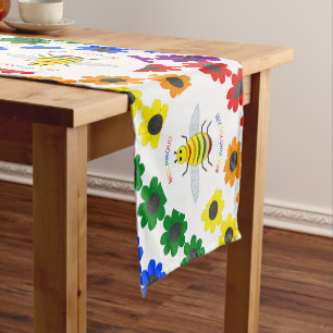 Chemin De Table Court Jolie LGBT Fière Abeille arc-en-ciel et fleurs