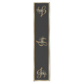 Chemin De Table Court "Joy" Black Gold Script Élégant Noël (Devant)