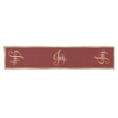 Chemin De Table Court "Joy" Red Gold Script Élégant Noël (Horizontal)