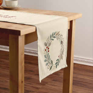 Chemin De Table Court Joyeuses fêtes Noël Wreath Table Runner
