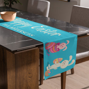 Chemin De Table Court Joyeux lapins de Pâques et oeufs de Pâques perso