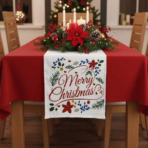 Chemin De Table Court Joyeux Noël floral