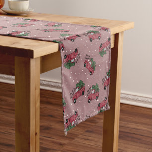 Chemin De Table Court Joyeux Noël Vintage Camion rouge