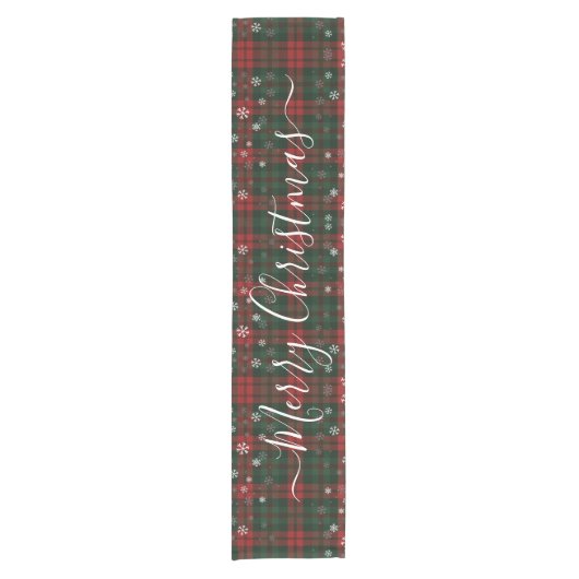 Chemin De Table Court Joyeux Snowflakes Joyeux Script Plaid Rustique (Devant)