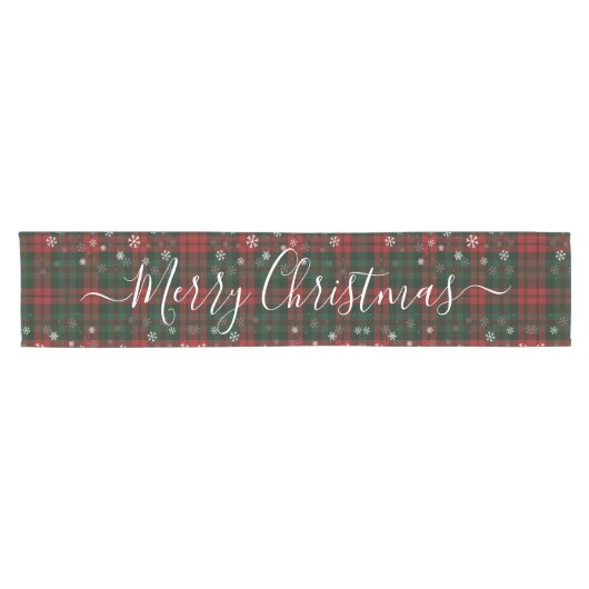 Chemin De Table Court Joyeux Snowflakes Joyeux Script Plaid Rustique (Horizontal)