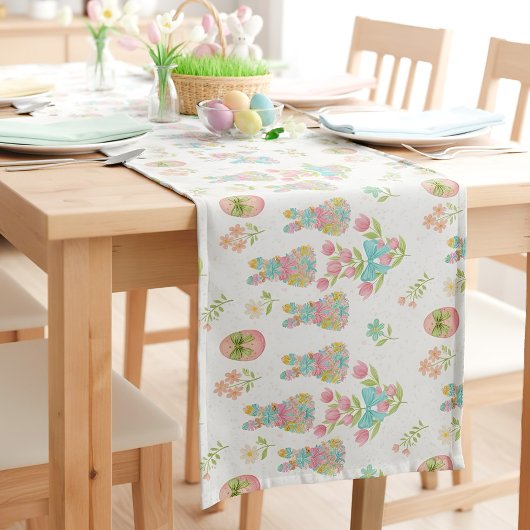 Chemin De Table Court Lapin à ruban pastel floral Pâques Printemps 