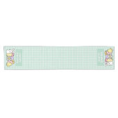 Chemin De Table Court Lapin de Pâques Poulet Œufs Gingham Vert (Horizontal)