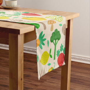 Chemin De Table Court Légumes brocolis carottes poivre citron motif