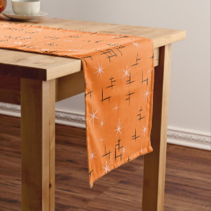 Chemin De Table Court Lignes Abstraites et étoiles roses sur Orange Ret