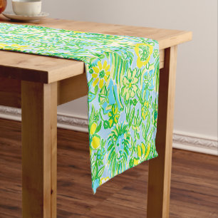 Chemin De Table Court Lion Jaune et Vert Prépa avec Fleurs Côtières