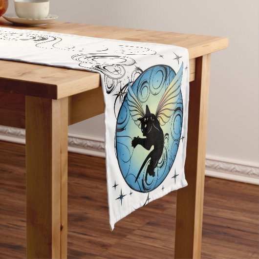 Chemin De Table Court Lune de chat cosmique et étoiles (In Situ)