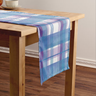 Chemin De Table Court Madras Plaid Blue et Purple