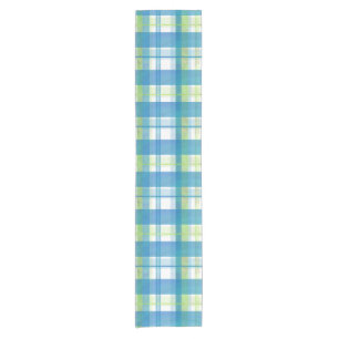Chemin De Table Court Madras Plaid Green et Blue