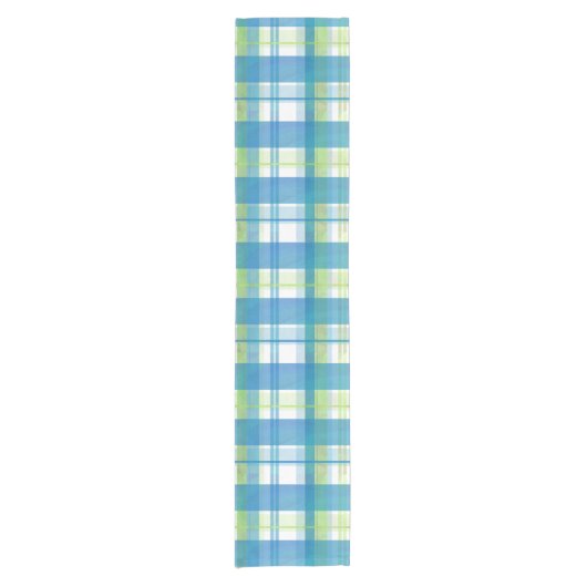 Chemin De Table Court Madras Plaid Green et Blue (Devant)