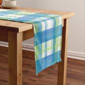 Chemin De Table Court Madras Plaid Green et Blue (In Situ)
