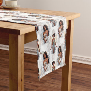 Chemin De Table Court Magnifique motif de conception d'anges fille noire