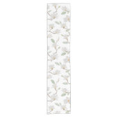 Chemin De Table Court Magnolia blanche peinte à la main sur blanc (Devant)