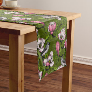 Chemin De Table Court Magnolia en floraison et oiseau de tireur 2