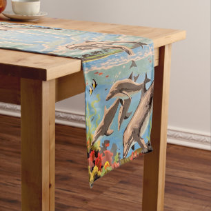 Chemin De Table Court Main Painted by Number Dolphins