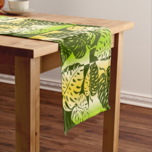 Chemin De Table Court Makua Monstera Tropical Hawaiian Striped Blend