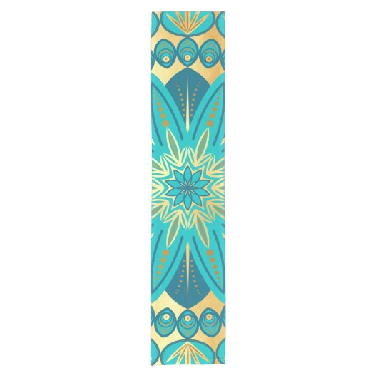 Chemin De Table Court Mandala Fleur Bleu Or (Devant)