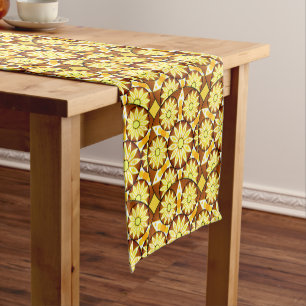Chemin De Table Court Mandala Motif, Shades Brown et Gold Short Ta