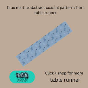 Chemin De Table Court marbre bleu abstrait motif côtier
