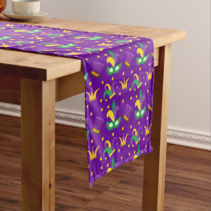 Chemin De Table Court Mardi Gras Masque Vert Or Purple Clown Casquette C