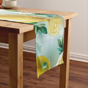 Chemin De Table Court Mariage moderne jaune citron floral script shower
