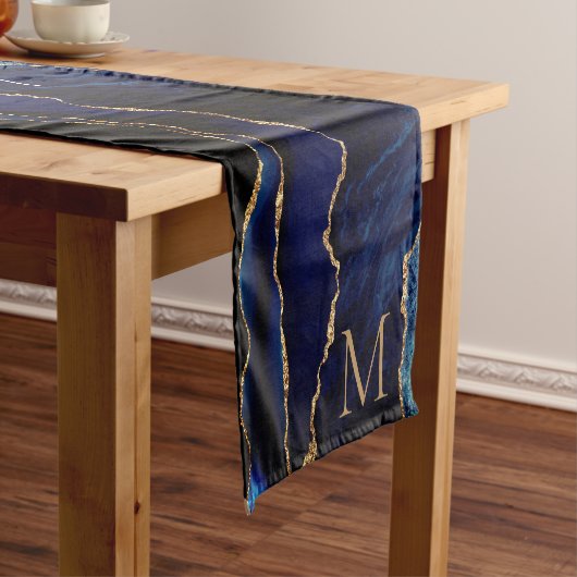 Chemin De Table Court Marine Blue Gold Marble Table Runner Customisé (In Situ)
