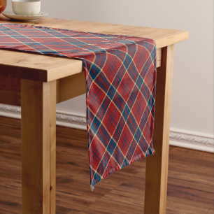 Chemin De Table Court Marine Blue Red Madras Plaid Motif