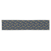 Chemin De Table Court Marine et Gold Floral Sprig (Horizontal)