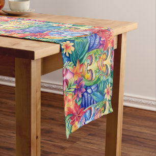 Chemin De Table Court Masque Tiki Hawaïen
