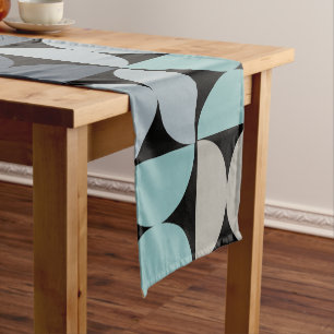 Chemin De Table Court Mi-siècle moderne bleu vert et gris
