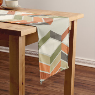 Chemin De Table Court Mi-Siècle Moderne Diagonal Grandes Vert Orange