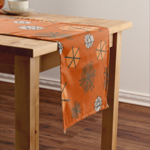 Chemin De Table Court Mi-siècle Starbursts Modernes Brûlé Orange