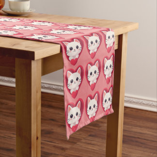Chemin De Table Court Mignon Chat Blanc avec Design Kawaii Kitty Love